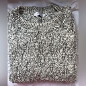 Tweeds Men’s Gray and White Cotton Cable Knit Sweater Size Large